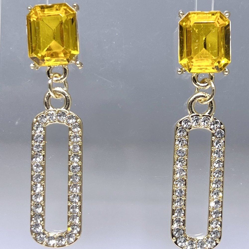 Imitation yellow Sapphire and rhinestone dangle earrings, NWOT